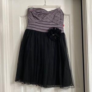 Mini Grey and Black strapless lace dress